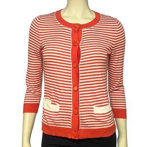 Talbots Sz S Button Front Cardigan Orange & White Stripes Light Cotton Knit